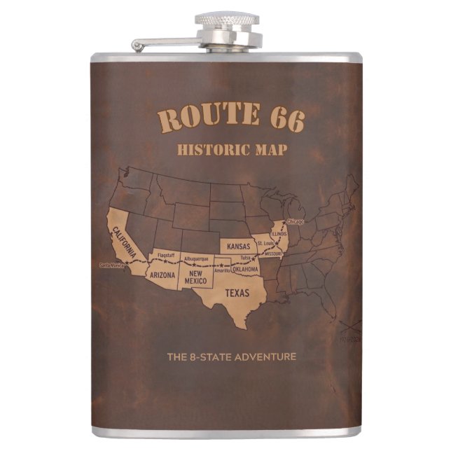 Custom Route 66 Centennial Map Travel Flask (Front)