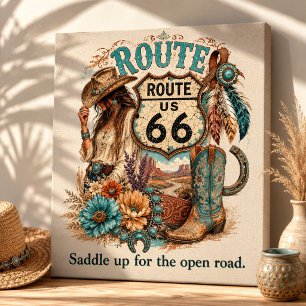 Custom Route 66 Cowgirl Open Road Vibe Faux Canvas Print