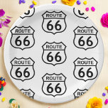 Custom Route 66 Sign Paper Plates<br><div class="desc">Customize this design and create your own personalized Route 66 Paper Plate. You can TRANSFER this DESIGN on other Zazzle products and adjust it to fit most of Zazzle items. You can also click the CUSTOMIZE button to add, delete or change details like background color, text, font or some graphics....</div>