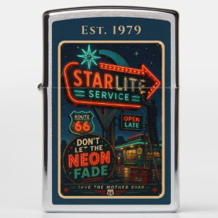 Custom Route 66 Starlite Neon Mother Road Revival Zippo Lighter