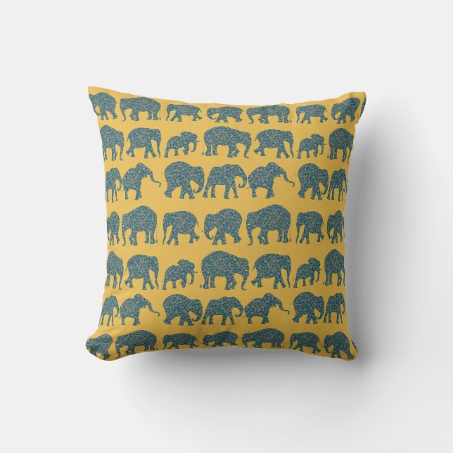 Custom Rows of Paisley Elephants Pillow or Cushion (Front)