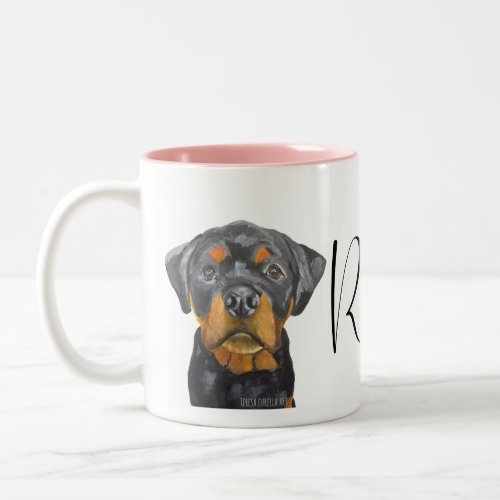 Custom Roxy Rottweiler Dog Two_Tone Coffee Mug