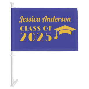 Custom Royal Blue and Gold Graduation Car Flag