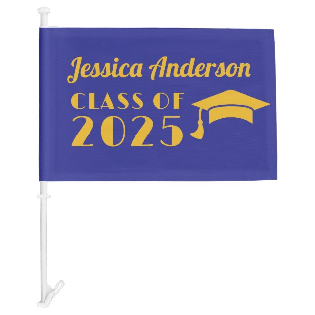 Custom Royal Blue and Gold Graduation Car Flag (Front)