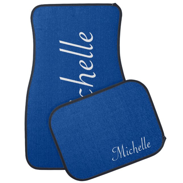 Custom Royal Blue Classy Script Name Car Floor Mat (Set)