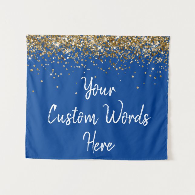 Custom Royal Blue Gold Birthday Party Photo Booth Tapestry (Front (Horizontal))
