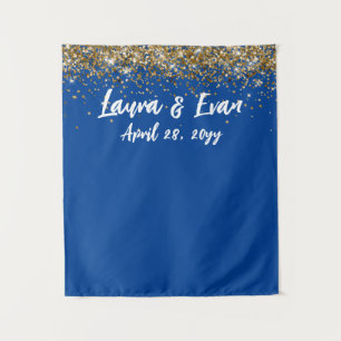 Custom Royal Blue & Gold Wedding Photo Booth Prop Tapestry