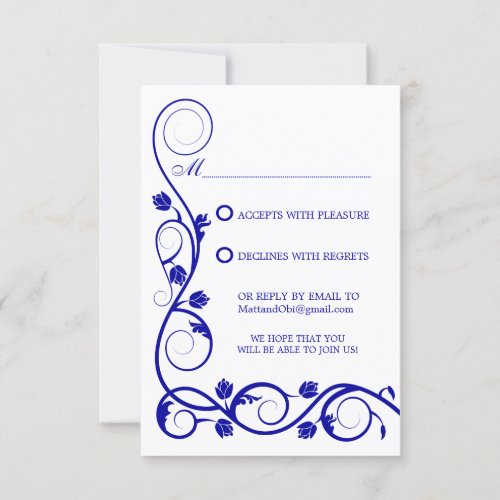 Custom Royal Blue Swirl RSVP  Reply Cards