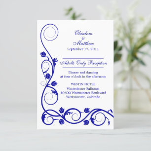 Custom Royal Blue Swirls Reception Cards
