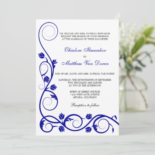 Custom Royal Blue Swirls Wedding Invitation | Zazzle