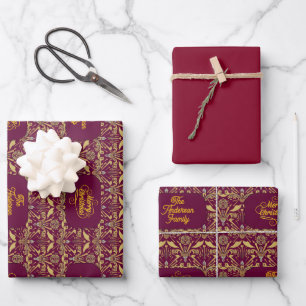 Custom Royal Burgundy & Gold Ornate Luxury Wrapping Paper Sheets