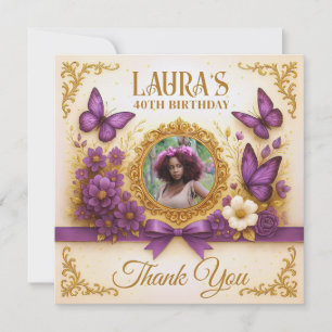 Custom Royal Gold Purple Butterfly Birthday  Thank You Card