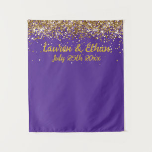 Custom Royal Purple and Gold Wedding Photo Booth Tapestry