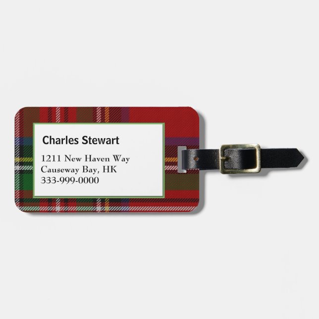 Custom Royal Stewart Tartan Plaid Luggage Tag (Front Horizontal)