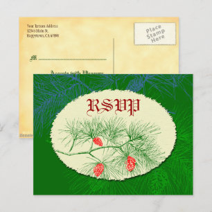 Custom RSVP Holiday Green Pine Postcard