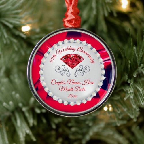 Custom Ruby 40th Wedding Anniversary Ornament