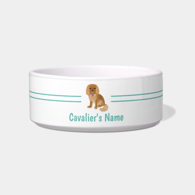 Custom Ruby Cavalier King Charles Spaniel Dog Bowl (Front)