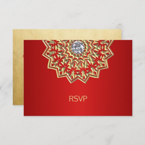 Custom Ruby RED Gold Indian Mandala RSVP Wedding Invitation