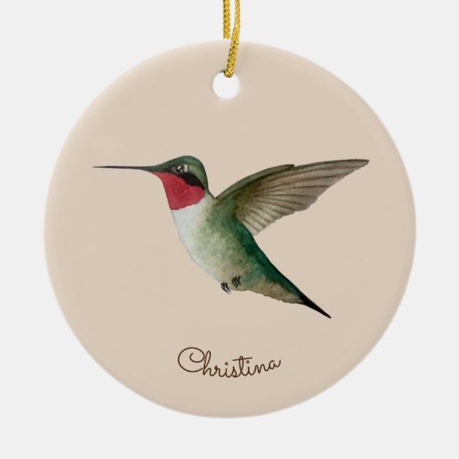 Custom Ruby-throated Hummingbird Ceramic Ornament (Front)