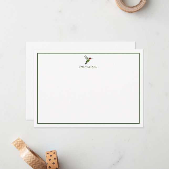 Custom Ruby-throated Hummingbird Note Card (Front/Back In Situ)