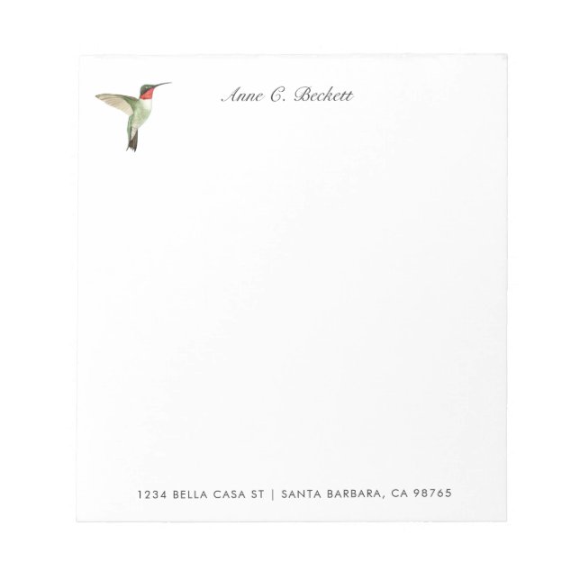 Custom Ruby-throated Hummingbird Notepad (Front)