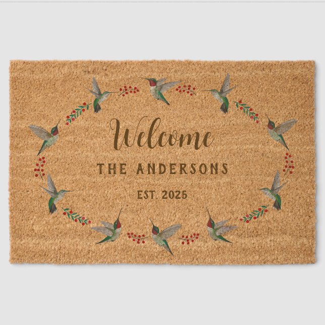Custom Ruby-throated Hummingbirds Fiber Doormat (Front)