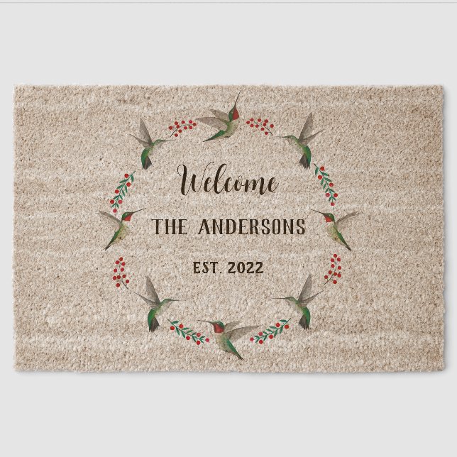 Custom Ruby-throated Hummingbirds Fiber Doormat (Front)