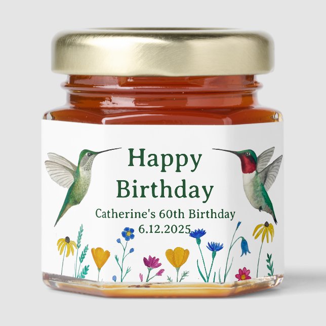 Custom Ruby-throated Hummingbirds  Honey Jar Favors (Front)