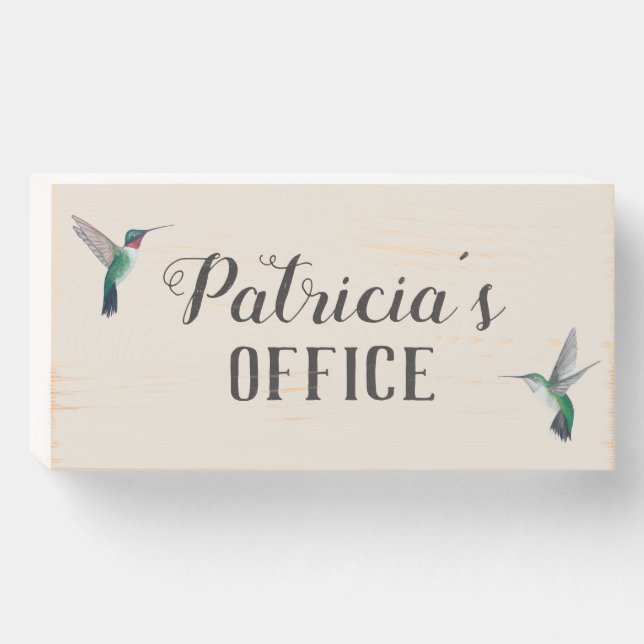 Custom Ruby-throated Hummingbirds Office Wooden Box Sign (Front Horizontal)