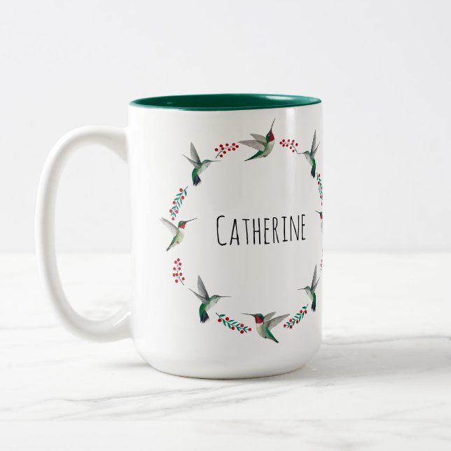 Custom Ruby-throated Hummingbirds Two-Tone Coffee Mug (Left)