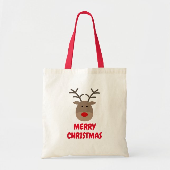 Custom Rudolph the reindeer Christmas tote bag (Front)