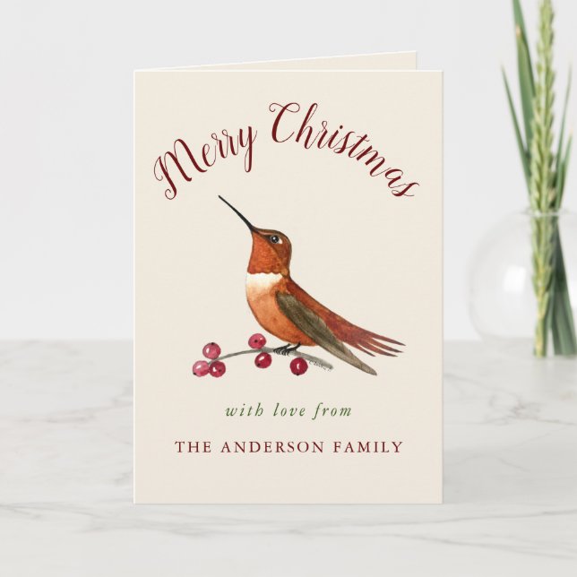 Custom Rufous Hummingbird Holiday Card (Front)