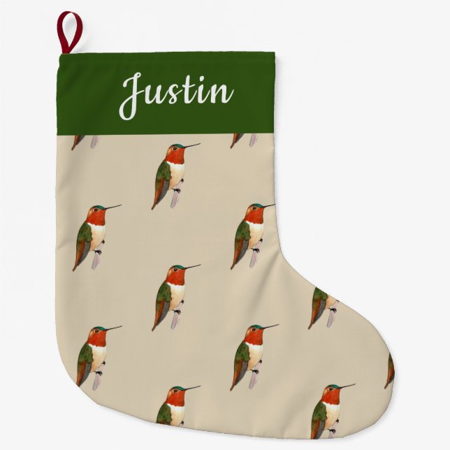 Custom Rufous Hummingbird Large Christmas Stocking (Front)