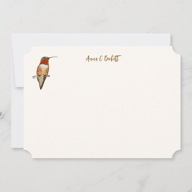 Custom Rufous Hummingbird Note Card (Front)