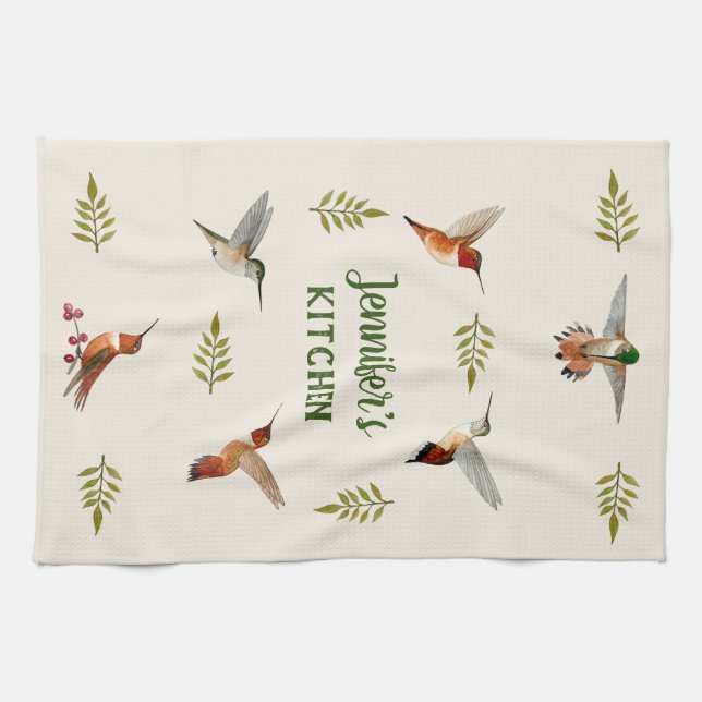 Custom Rufous Hummingbirds Kitchen Towel (Horizontal)