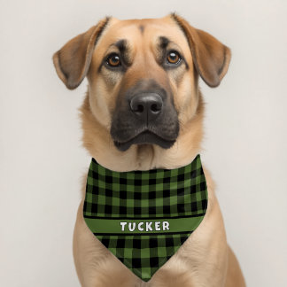 Custom Rugged Green Black Buffalo Lumberjack Check Pet Bandana Collar