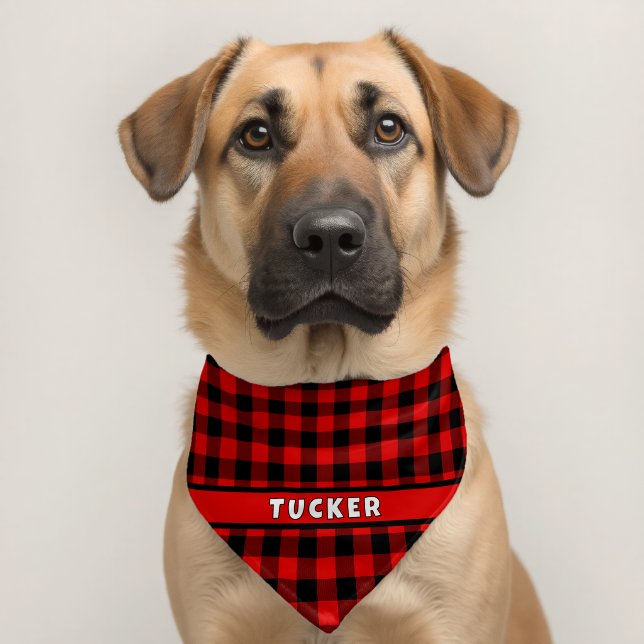 Custom Rugged Red Black Buffalo Lumberjack Check Pet Bandana Collar (Dog 2)
