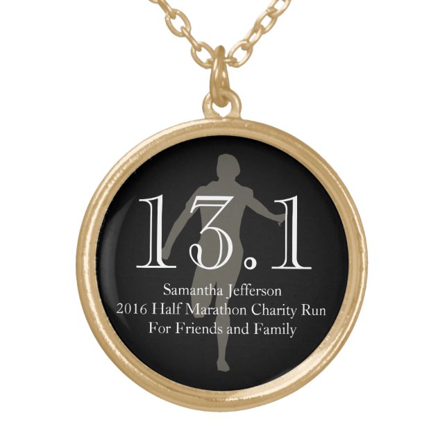 Custom Runner 13.1 Half Marathon Keepsake Medal Gold Plated Necklace (Front)