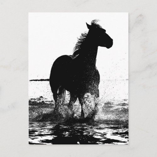 Custom Running Horse Modern Black  White Pop Art Postcard