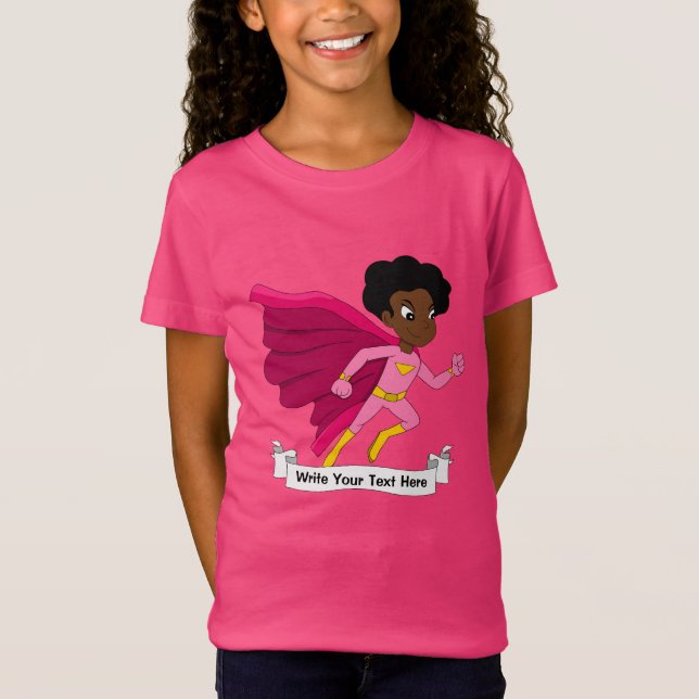 Custom running superhero girl cartoon T-Shirt (Front)