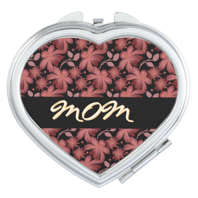 Custom Rust Floral Seamless Pattern  Throw Pillow Compact Mirror (Front)