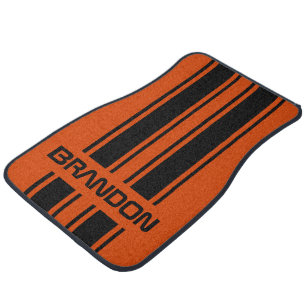 Custom Rust Orange Black Auto Race Sport Stripe Car Floor Mat