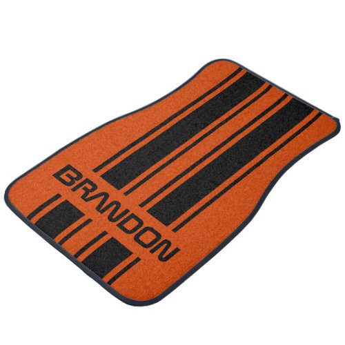 Custom Rust Orange Black Auto Race Sport Stripe Car Floor Mat