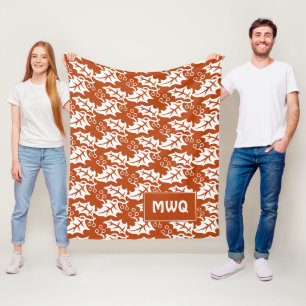 Custom Rust Orange White MONOGRAM Fall Leaves Fleece Blanket