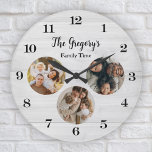 Custom Rustic 3 Photo Collage Fun Family Time Large Clock<br><div class="desc">👉 Put a smile on a face with this fun rustic 3 photo collage wall clock with a funny Family Time pun! The perfect gift! #zazzlemade - Simply click to personalize this design 🙏 Thank you for supporting my small business - If you would like a bespoke item, or if...</div>