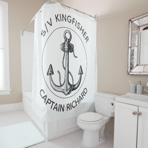 Custom Rustic Anchor With Boat l Captain Names Shower Curtain