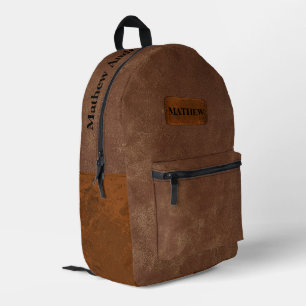 Custom rustic and classic brown leather for him printed backpack