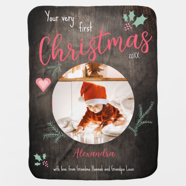 Custom rustic Baby's first Christmas gift Baby Blanket (Front)