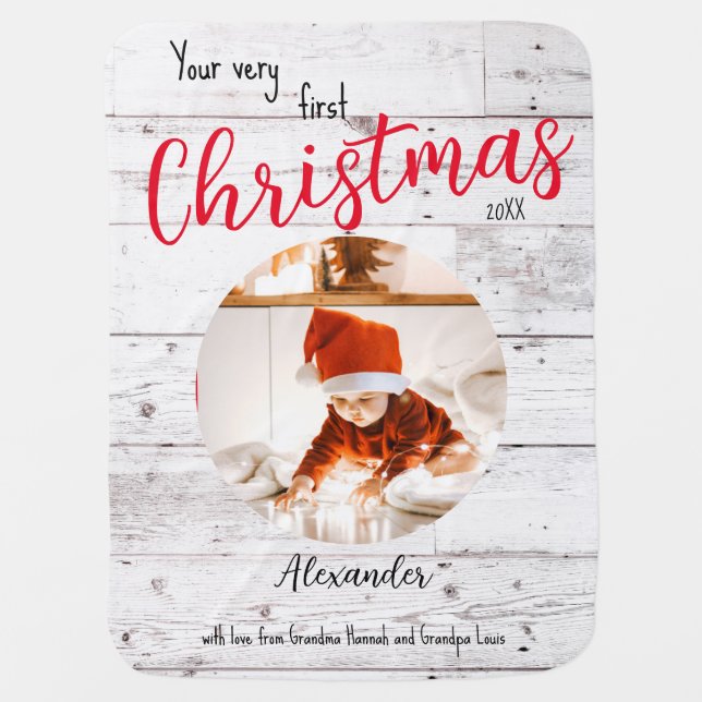 Custom Rustic Baby's first Christmas gift Baby Blanket (Front)