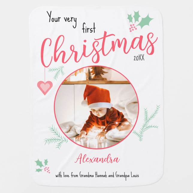 Custom rustic Baby's first Christmas gift Baby Blanket (Front)